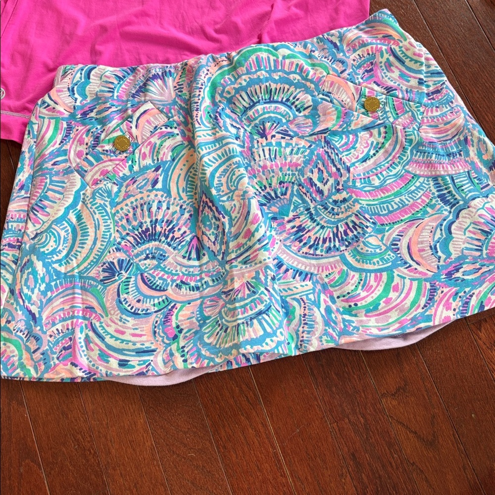 Lilly Pulitzer Happy As a Clam Madison Skort w/ Gold Buttons L skirt pickleball